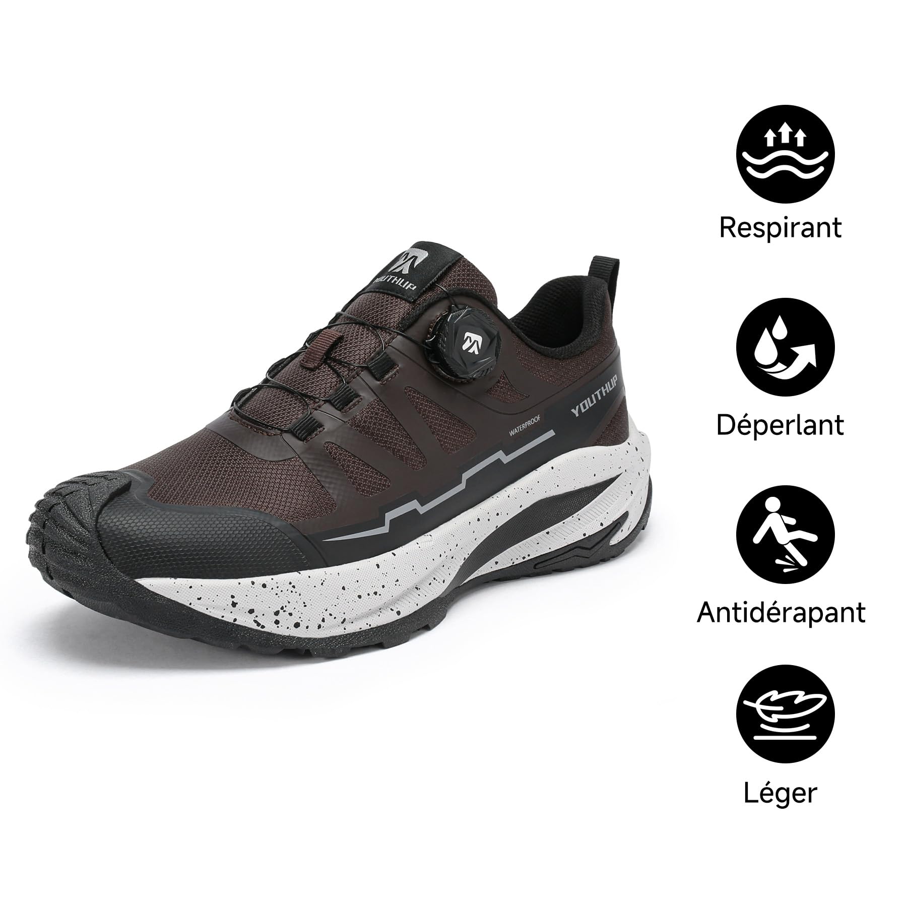 YOUTHUP Chaussures de randonnée respirantes pour homme, en PU et maille, antidérapantes, légères, chaussures de loisirs, lacets à libération rapide, pour escalade et camping