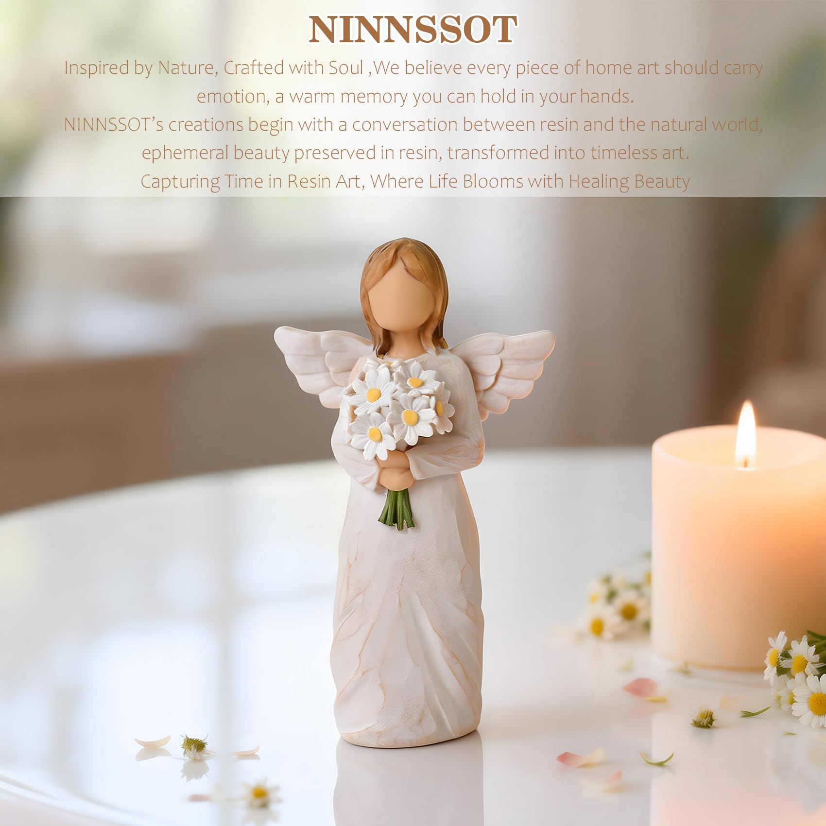 New Beginnings Gifts for Women, Congratulations Gifts for New Job, Graduation, Promotion, Retirement, Leaving Farewell Gift for Coworker, Hand-Painted Daisy Decor Angel Figurines for Women