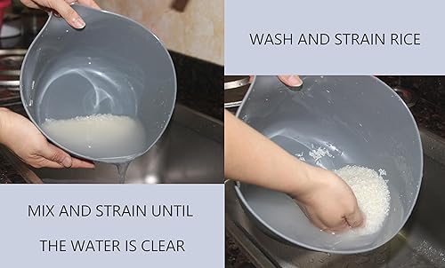 Miniatura 5 de Colador 2 en 1 con colador de mango largo y tazón para mezclar, cesta de lavado de frutas y verduras, colador de doble capa, parte inferior