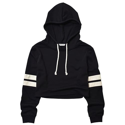 Perfashion Women Sweatshirt Crop Top Hoodie Long Sleeve Sweatshirts - X-Large - Striped Black Hoodie