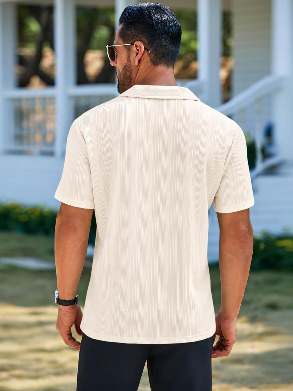 Runcati Mens Quarter Zip Polo Shirts Knit Textured Casual Short Sleeve Shirt Lightweight Golf Tops - Image 3