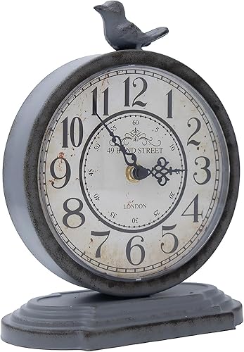 Miniatura 5 de HZDHCLH Reloj de mesa vintage con pájaro, reloj de repisa retro, funciona con pilas, reloj de metal para sala de estar, estante, escritorio, mesa,