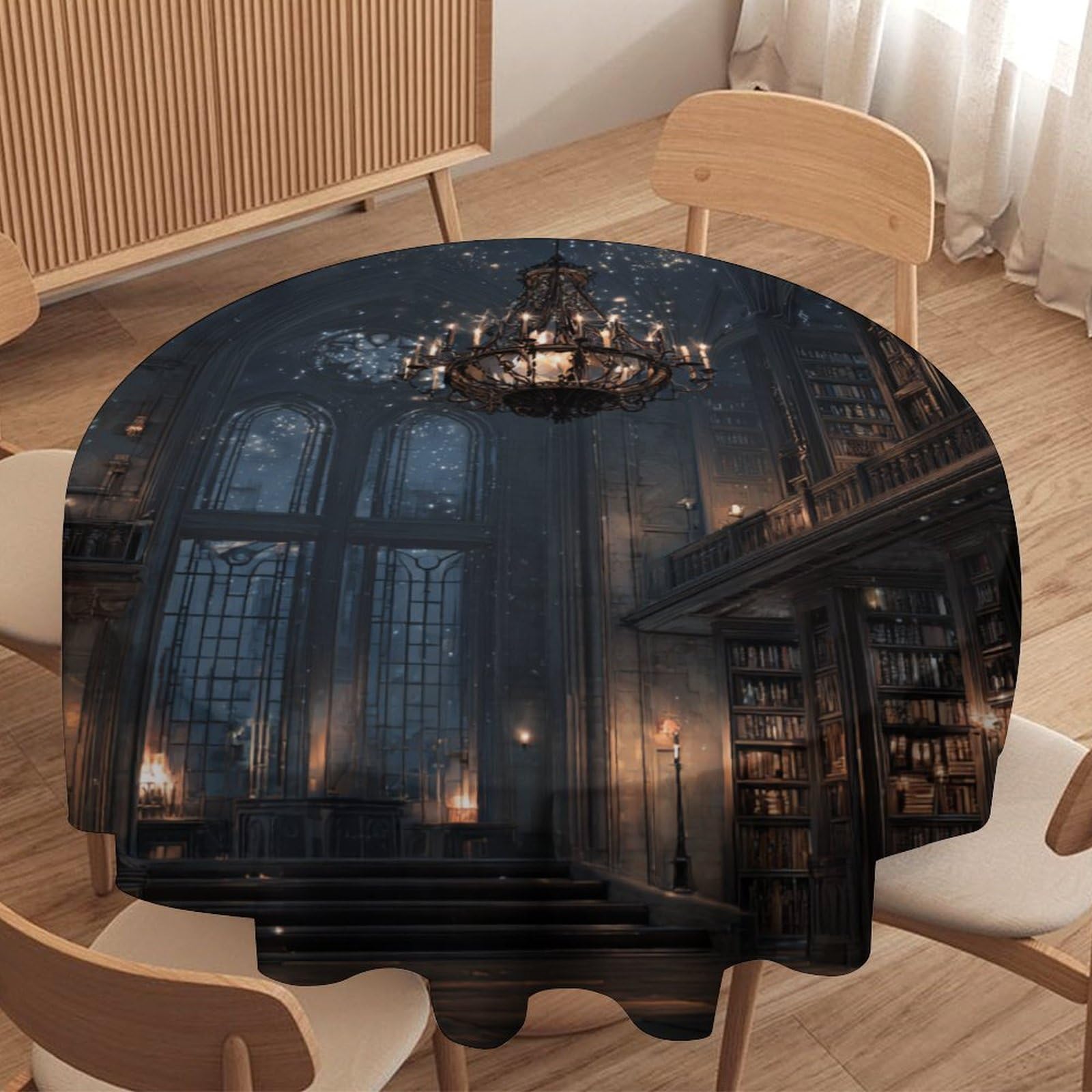 LUYYSKY Classic Realistic Church Print Round Tablecloth Elegant Gothic European Architecture Castle Print Washable Decor for Table Cover for Kitchen-177.8" Wx177.8 L cm
