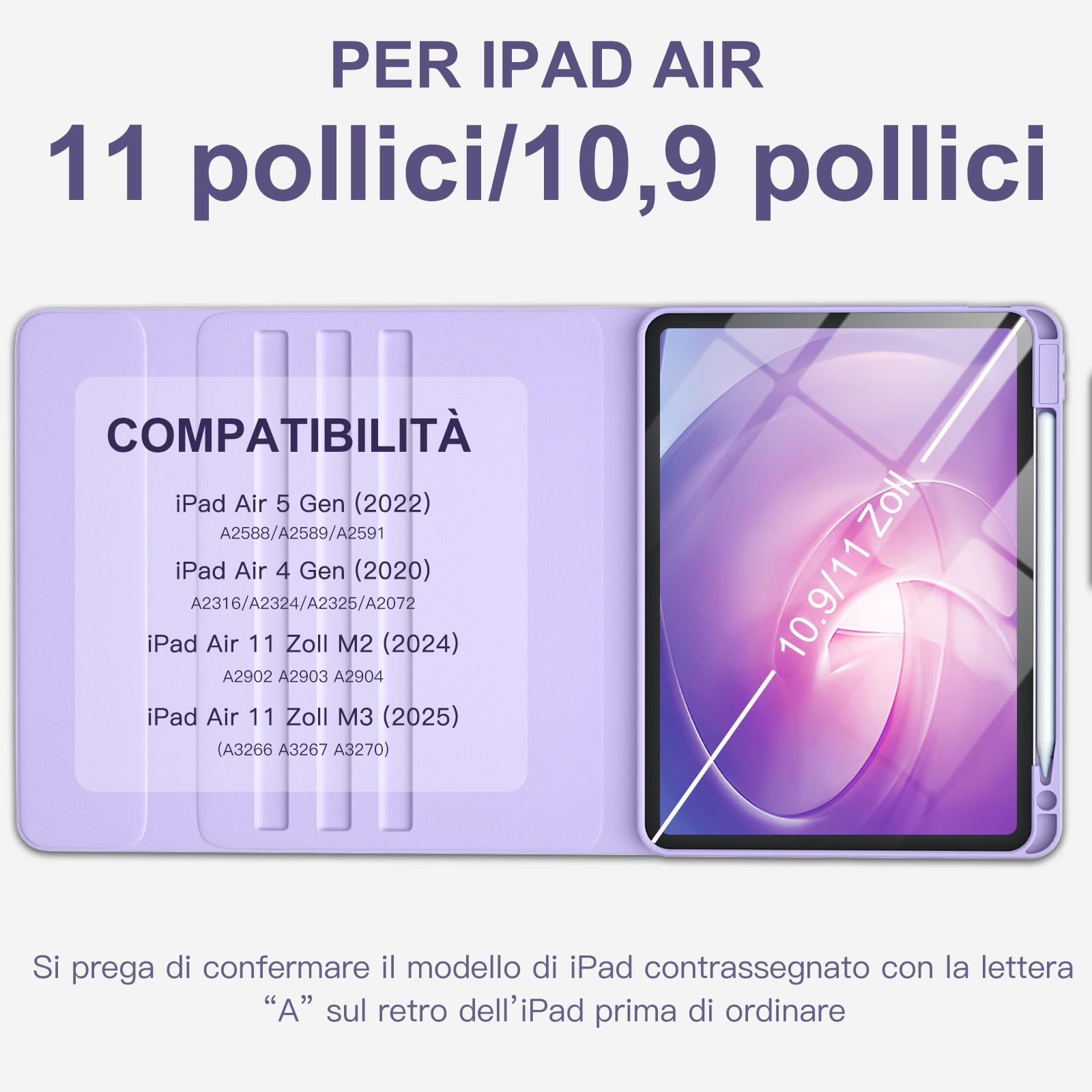 Vobafe Cover con Tastiera iPad Air 11 M3 M2 2025 2024/Air 5 4 Generazione(10,9 Pollici), Retroilluminazione a 7 Colori, Tastiera Staccabile Senza Fili, con Portapenna, Layout Italiano, Nero