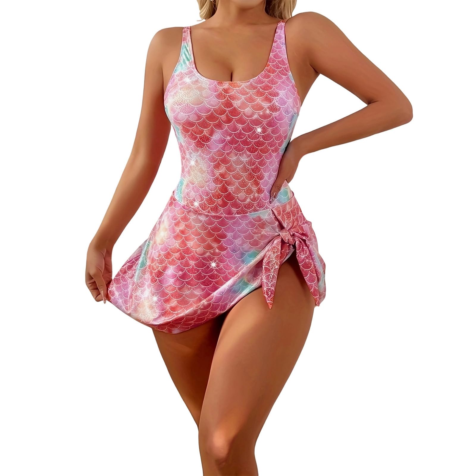 Monokini de escamas con diseño moldeador de cuello en V profundo 8