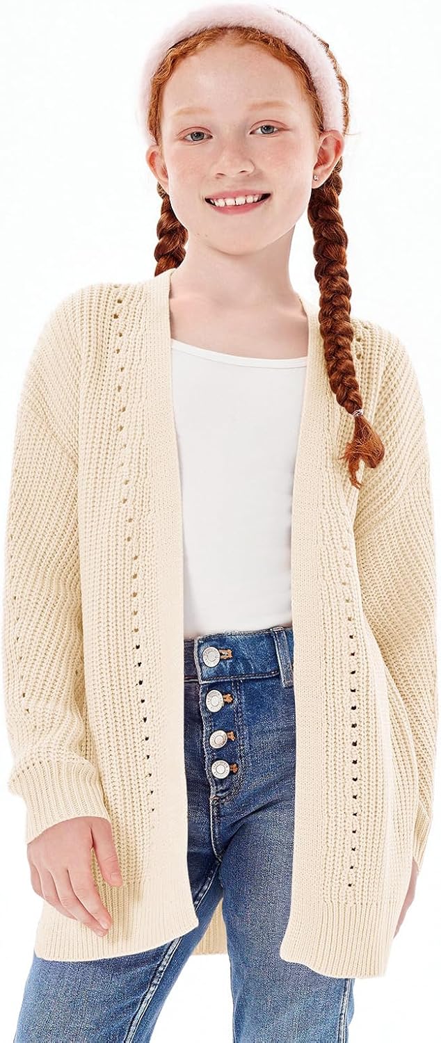 Haloumoning Girls Open Front Cardigan Sweaters Kids Fall Fashion Side Slit Outerwear 5-14 Years - Image 2