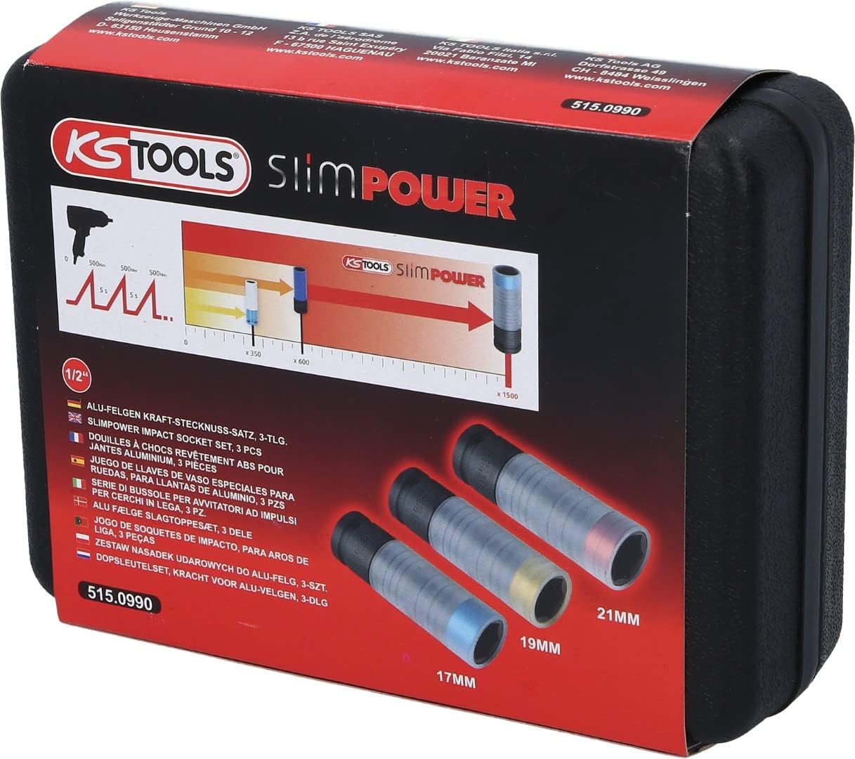 KS TOOLS SlimPOWER Alloy Rim Impact Socket Set, 3 pcs, 1/2"