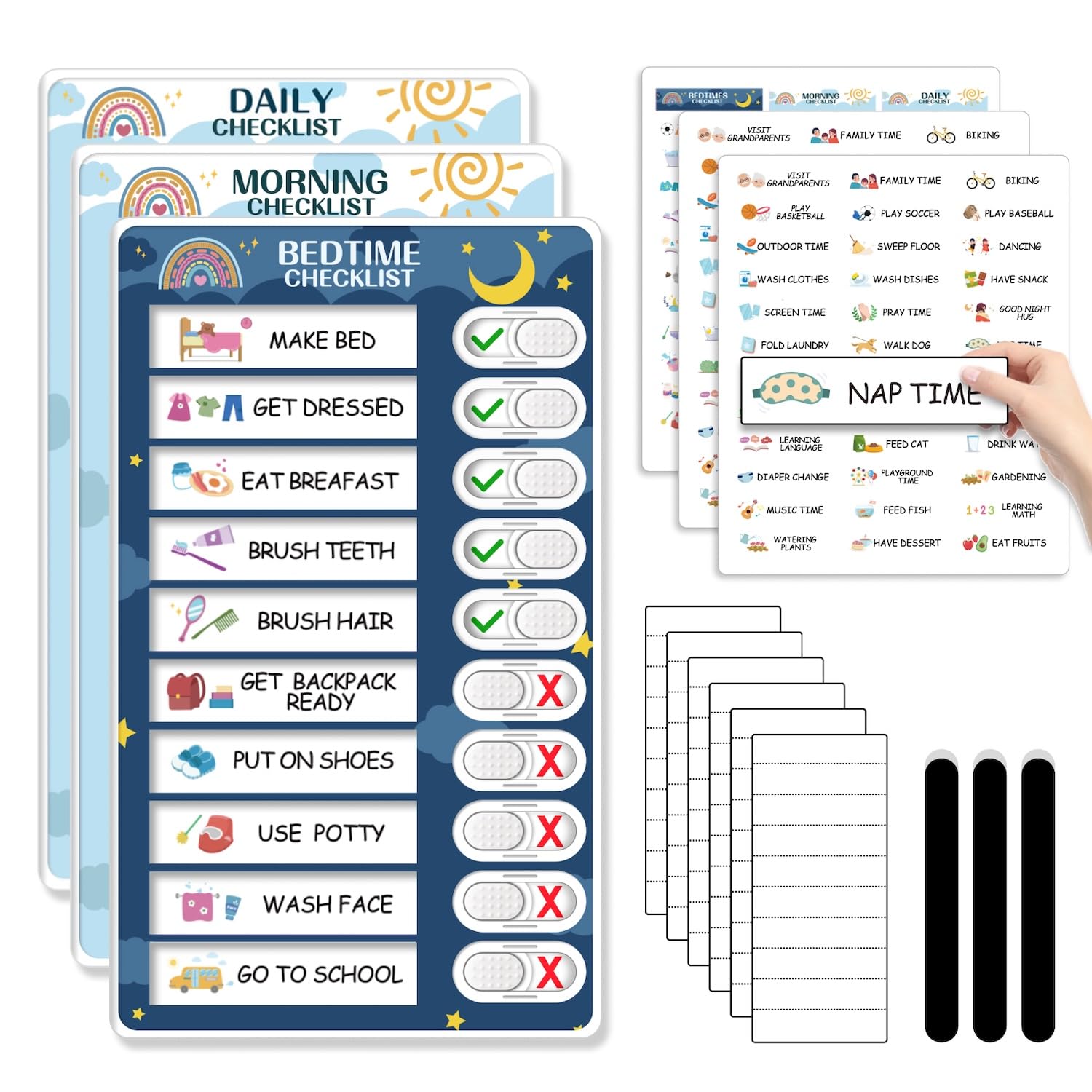 3-in-1 Routinediagramm für Kinder, magnetisches Aufgabendiagramm für Kinder, visueller Zeitplan für Kinder, Kleinkinder, für To-Do-Liste