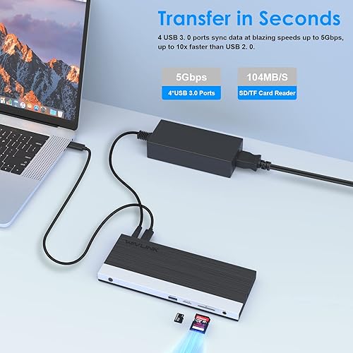 Miniatura 7 de WAVLINK Estación de acoplamiento USB C, adaptador USB C a HDMI con 4K HDMI, 100W PD, 3X USB3.1, lector de tarjetas SDTF, USB C Hub Dongle para