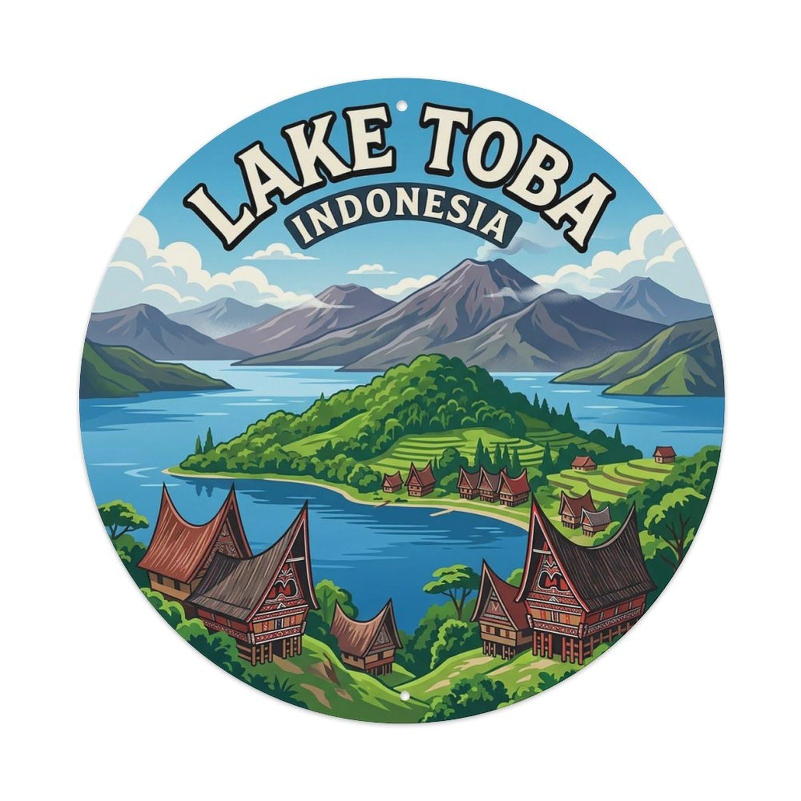 Indonesia Retro Travel Lake Toba Vintage Metal Tin Sign Plaque Wall Decor for Cafe, Club Bar, Office, Garden Metal Poster 8x8Inch