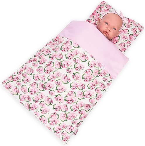 Juego de ropa de cama de 2 piezas con edredón y almohada, accesorios de ropa de cama de muñeca con impresión reversible, se adapta a muñecas