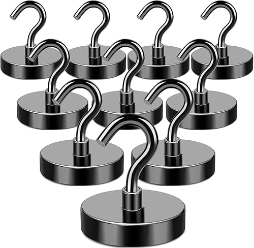 Miniatura 8 de MIKEDE Ganchos magnéticos resistentes, imanes de neodimio de 25 libras con ganchos para refrigerador, 10 ganchos fuertes para colgar, colgador