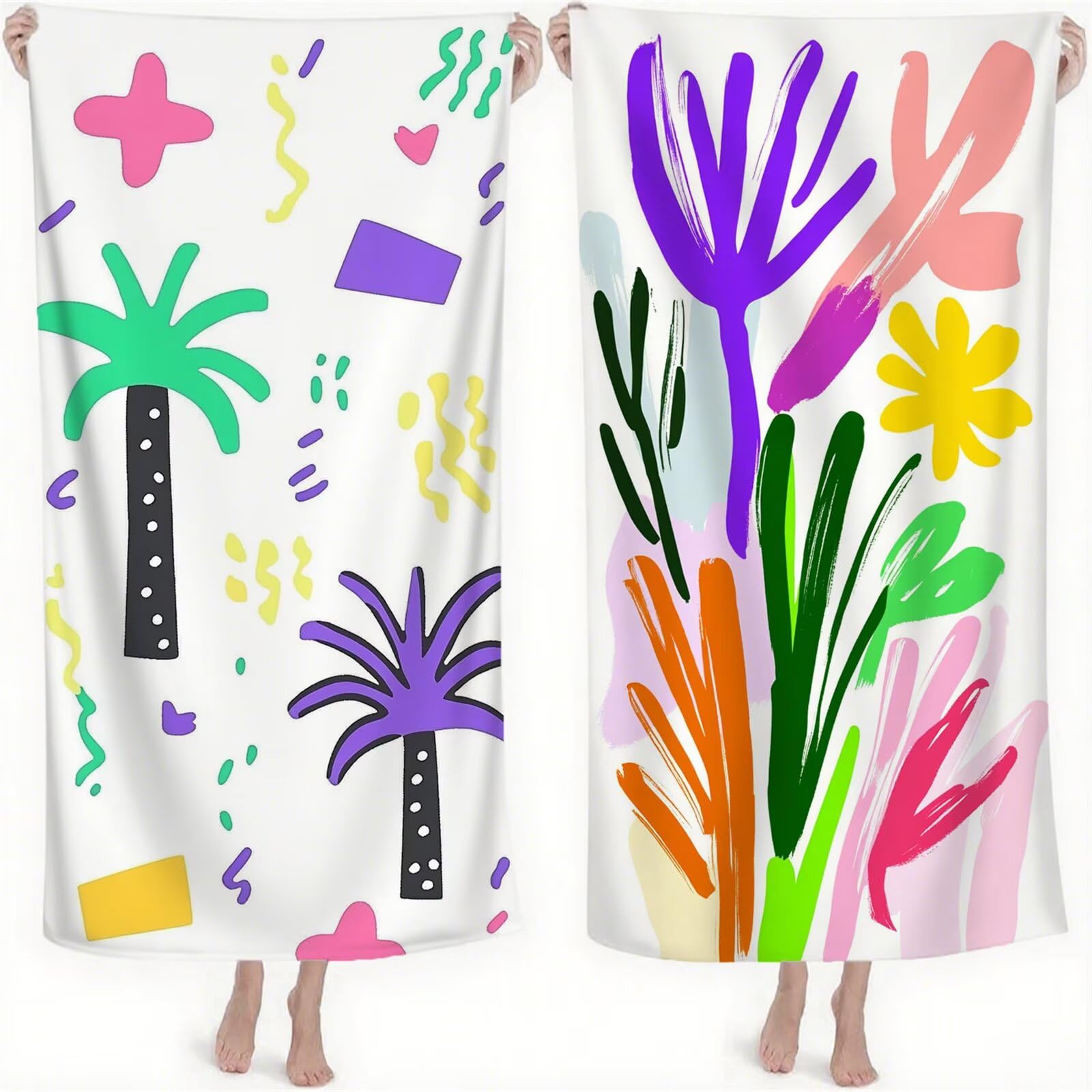 Serviette de Plage XXL 220x100 cm Anti Sable et Séchage Rapide Microfibre Drap de Plage Serviette de Bain Grande Taille Drap de Bain pour Homme Femme Voyages Natation Camping Pique Nique Moderne S-714