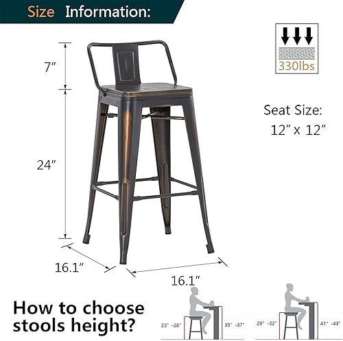 Miniatura 58 de Alunaune Juego de 4 taburetes de bar de metal de 26 pulgadas, taburetes de bar de altura de mostrador negro mate, sillas de barra industriales con