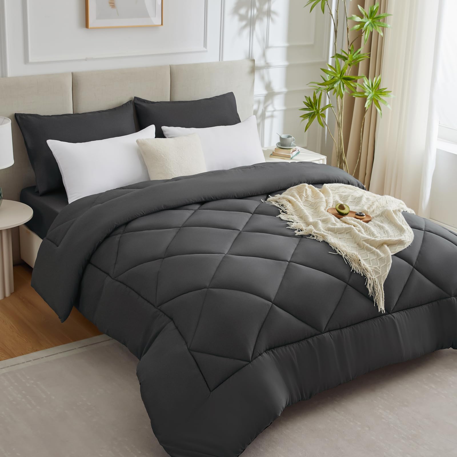 WAVVE Piumone Letto Matrimoniale 450 gr/mq Invernale 220x240 cm - Piumino Caldissimo 240x220, Trapunta 220 x 240 cm in Microfibra Sintetica, Grigio