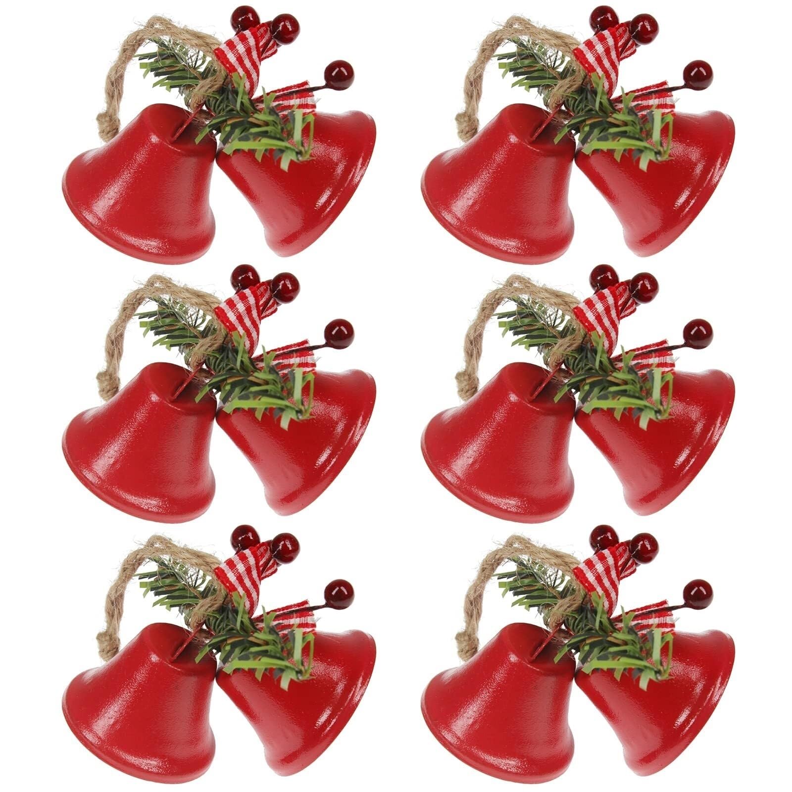 Campanelle Natale 6 Campanelle di Natale Rosse for Albero, Ornamento da Appendere, in Metallo for Decorazioni Natalizie Decorazioni(Rot)