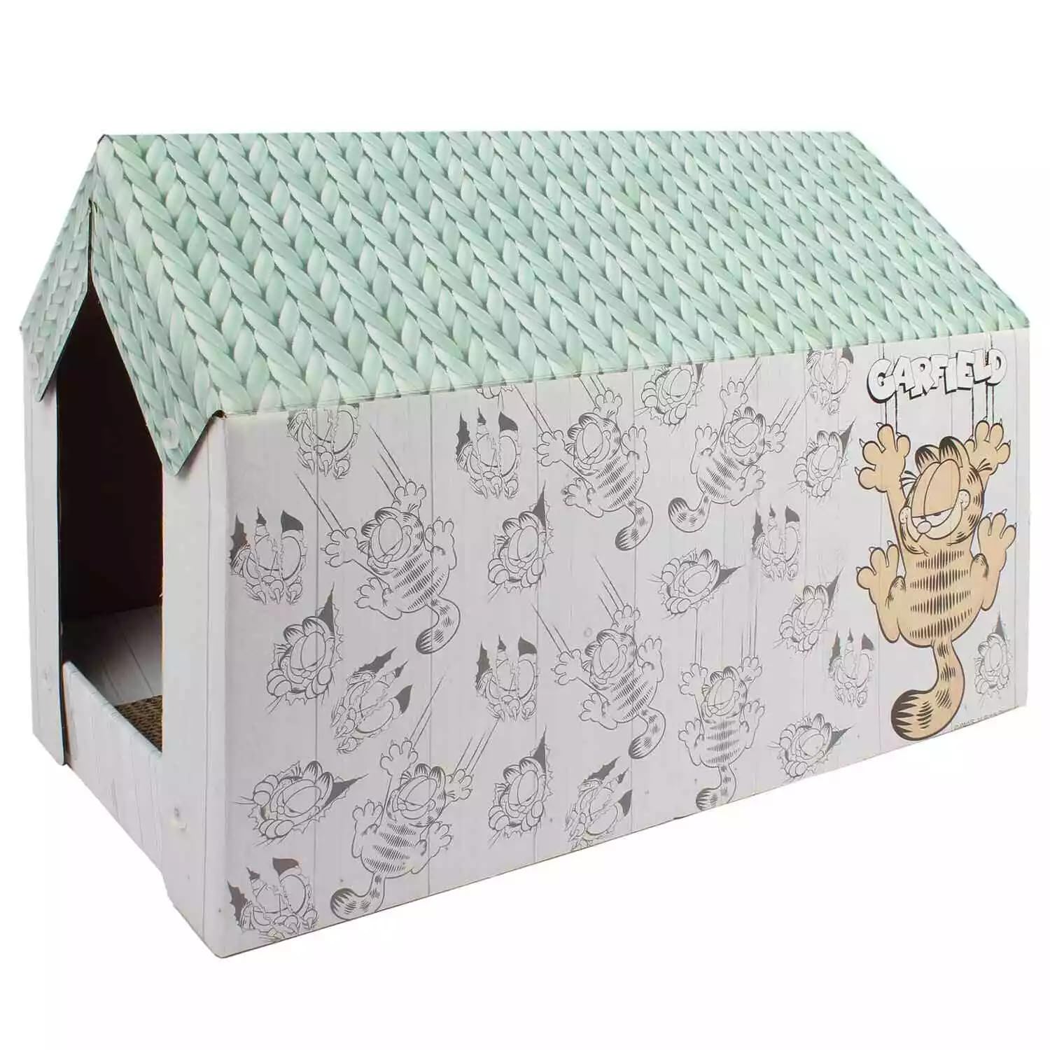 Garfield Cat Pet Scratching House Cardboard Fun Play Easy Assemble Scratcher Pad (Teal)
