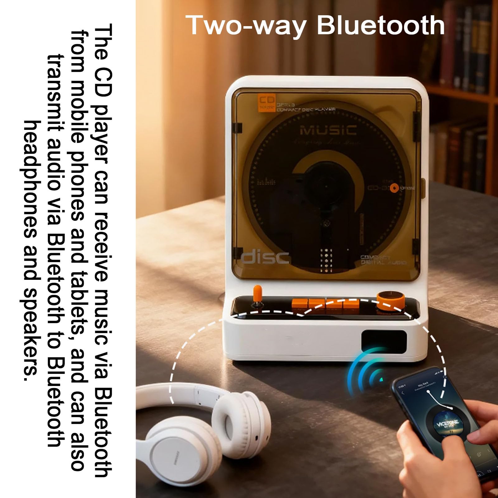 Lettore CD portatile con connettività Bluetooth, doppi altoparlanti e modalità di riproduzione multiple per uso domestico, auto e ufficio