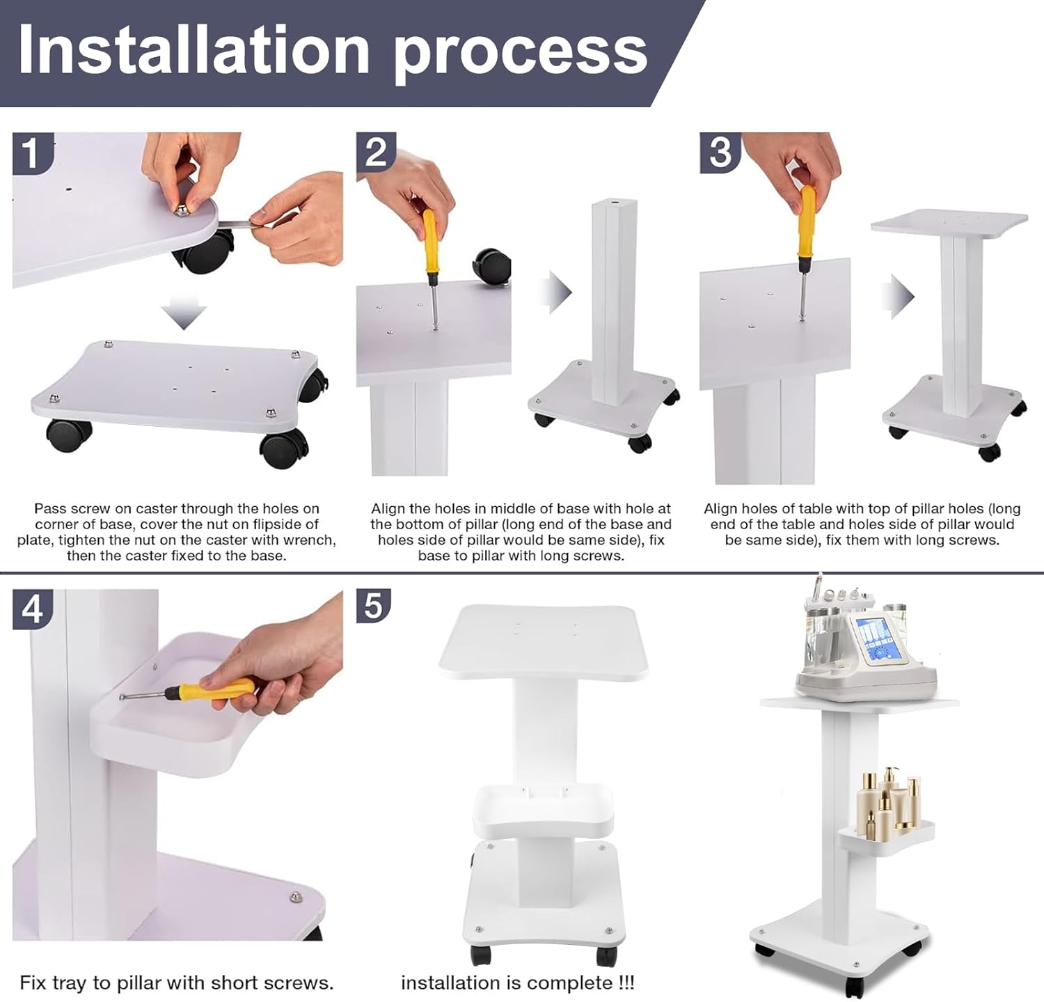 Trolley Cart with Wheels, Salon Spa Beauty Machine Trolley Stand, 3 Tier Beauty Rolling Cart Esthetician Machine Mobile Cart for Beauty Instrument Storage (White)