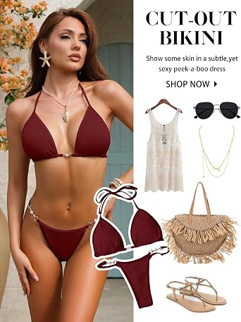 UMIPUBO Womens Swimsuit Triangle Bikini Sets Sexy Halter Two Piece Swimwear Padded Swimming Costume Bikini Top with Low Waisted Swim Thong Ladies Bathing Suit