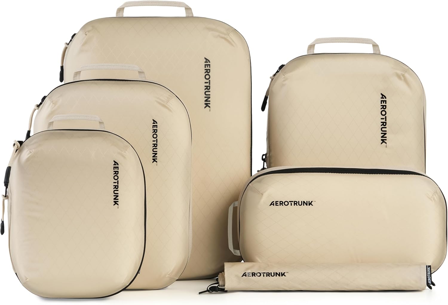 Aerotrunk Ultralight Compression Packing Cubes - Lightweight Travel Organizers for Suitcases and Luggage (6-Pack, Beige)