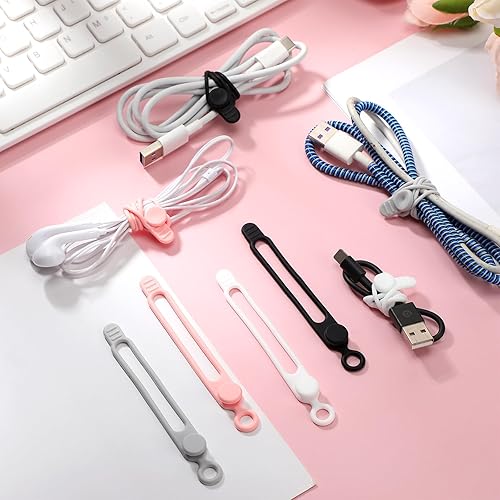 Miniatura 5 de Nuanchu 40 Piezas Bridas de Cable de Silicona Reutilizables Soporte Correas Ajustables Multiusos Organizador de Cable de Carga para Sujetar Cables