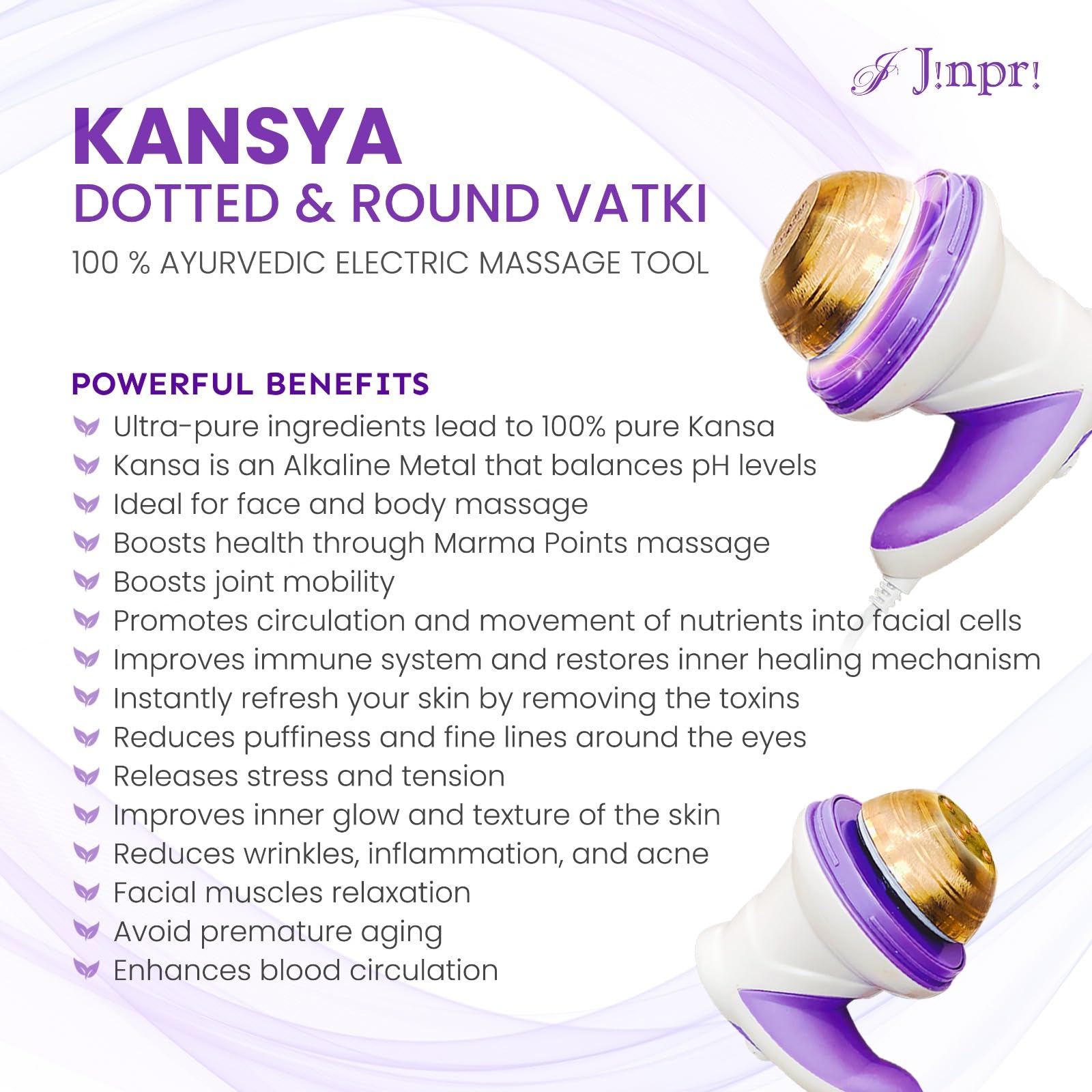 Jinpri Kansya Foot Massager for Pain Relief & Relaxation β Electric Foot Therapy Machine with Interchangeable Heads for Improved Circulation & Stress Relief (White & Purple) 4