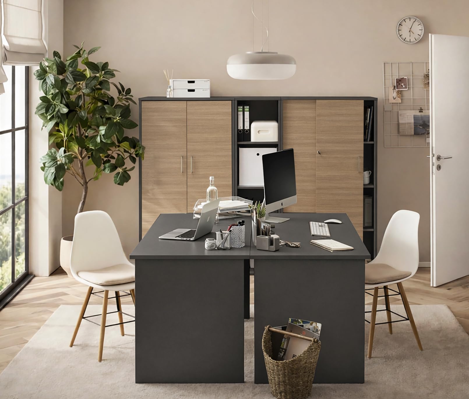 Schildmeyer Aktenschrank Metz 702093, abschließbar, anthrazit/Canello Eiche Dekor, 80 x 38,2 x 113,4 cm