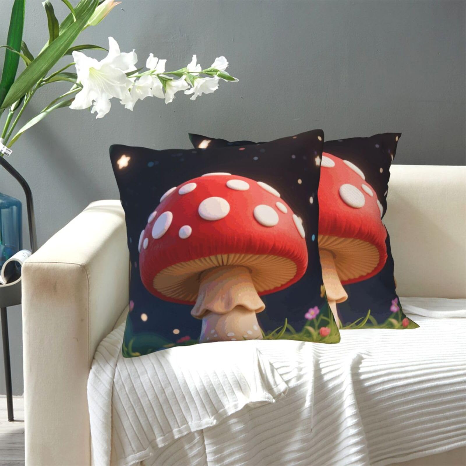 FekiLoot Decorative Throw Pillow Covers Modern Farmhouse Pillowcase Double Sided Cozy Cushion Cover for Sofa Couch Bed 20"X20" Red Mushroom Cute