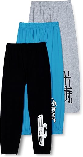 T2F Boy's Regular Fit Cotton Printed Track Pants (Pack of 3)