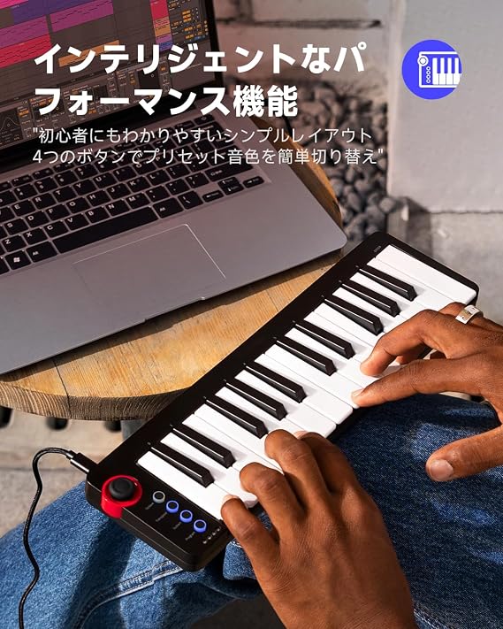 Donner N-25 MIDI Keyboard, 25 Keys, USB Controller, Mini Keyboard, Compact, Velocity Compatible, Music Production, Japanese Instruction Manual, Black