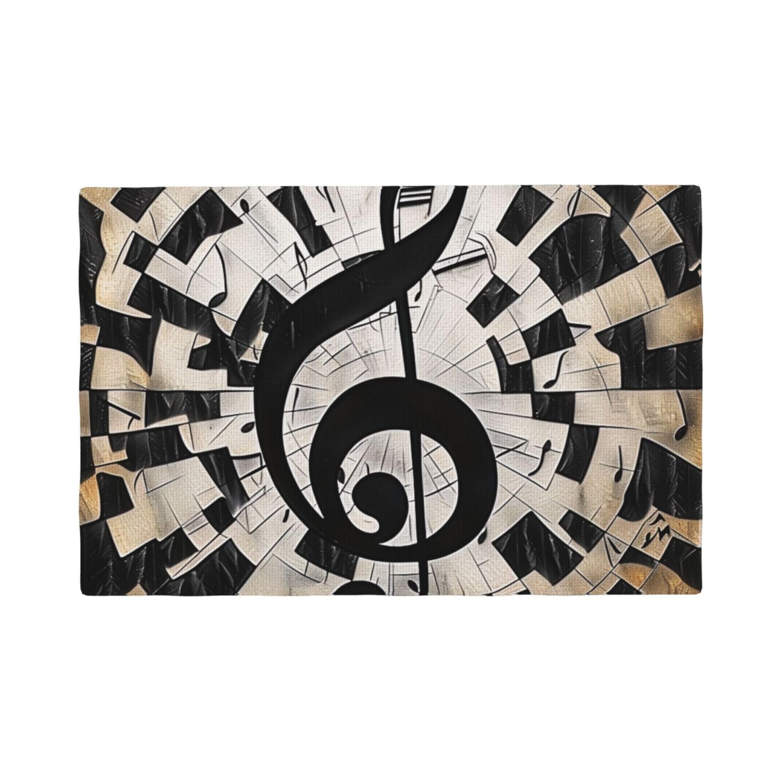 Musical Theme Music Clefs Print Placemats Set, Heat Resistant Washable Placemat 12x18in Table Mats for Party Kitchen Dining Table Decoration Indoor Outdoor, Six Piece