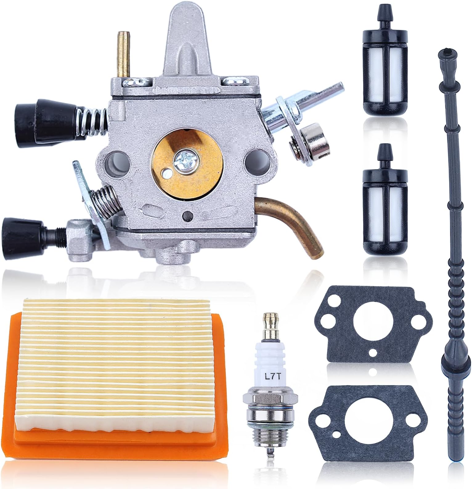 Carburetor Kit for Stihl FS120 FS200 FS020 FS202 FS300 FS350 Brushcutter, Air Filter + Spark Plug + Fuel Hose + Fuel Filter Professional Carburetor Rebuild Replacement Set