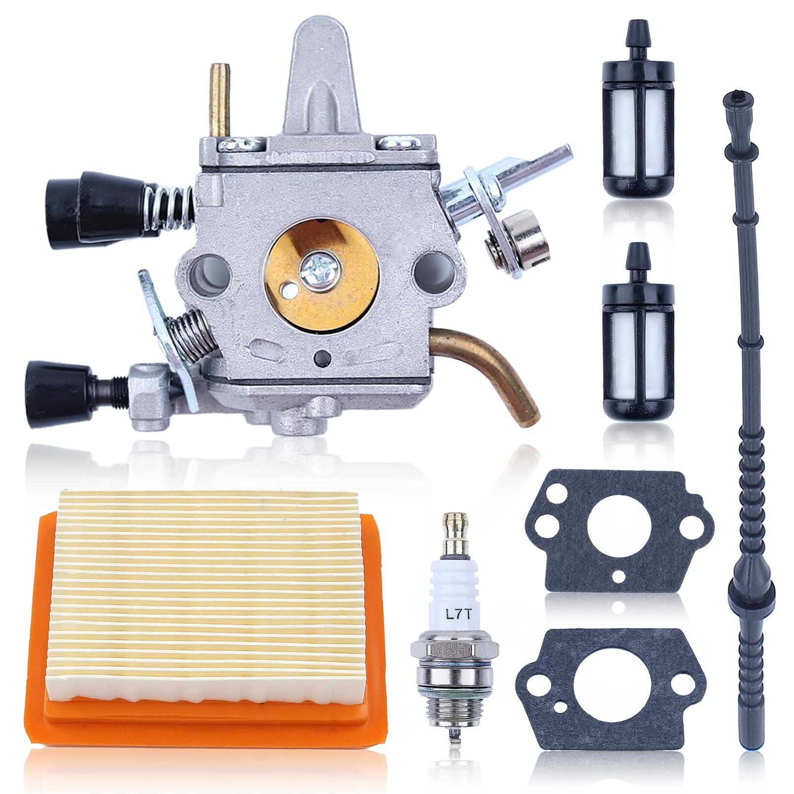 Carburetor Kit for Stihl FS120 FS200 FS020 FS202 FS300 FS350 Brushcutter, Air Filter + Spark Plug + Fuel Hose + Fuel Filter Professional Carburetor Rebuild Replacement Set