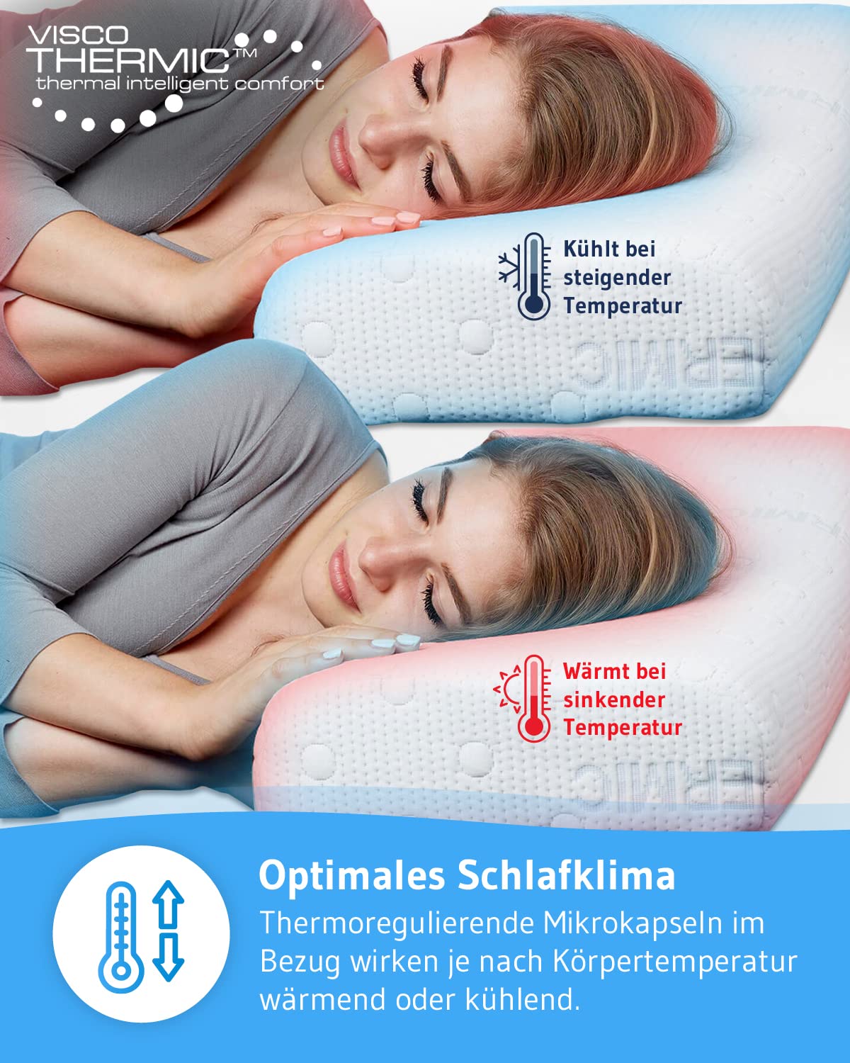 Oreiller Rafraîchissant 40x80 Cm En Mousse Mémoire De Forme - Technologie Cooling, Hauteur Réglable, Housse Respirante