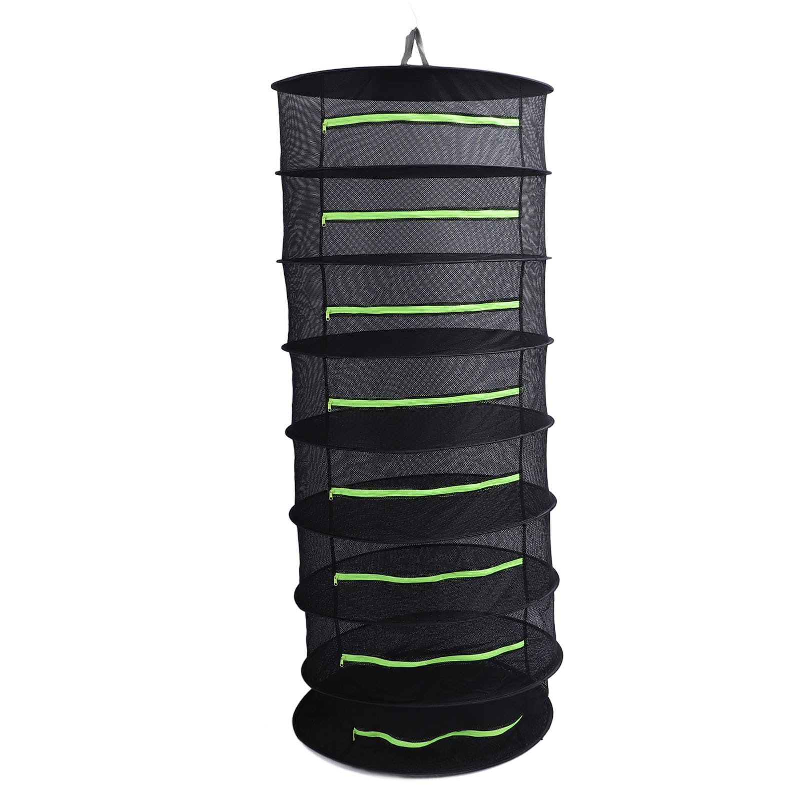 Stendibiancheria verde fluorescente in rete multifunzionale con copertura con cerniera per uso domestico e giardino, 1 unità (8 strati)
