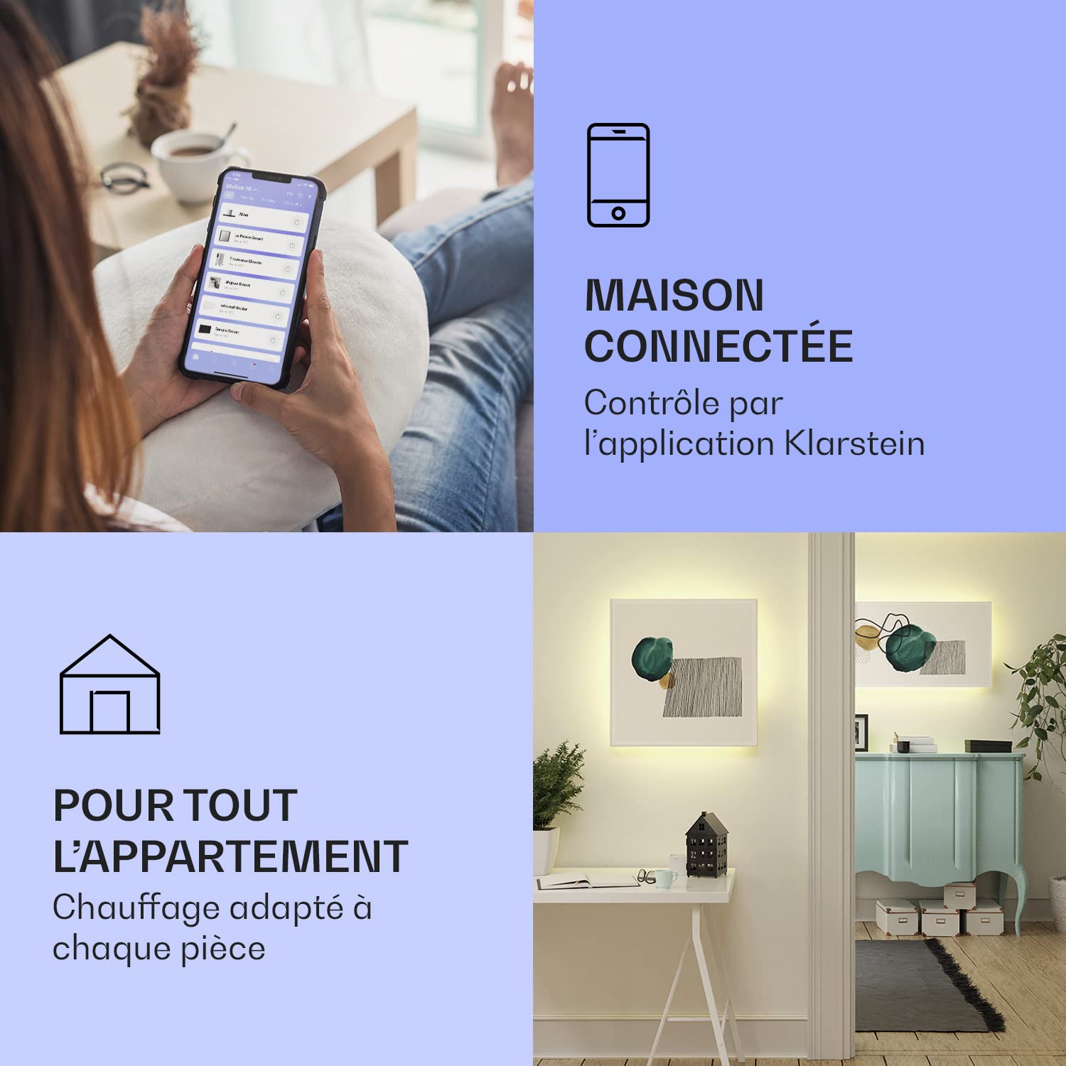 Klarstein Radiateurs Chauffage Radiant Electrique IP44, Chauffage salle de bain infrarouge Intelligent WiFi et App, Radiateur Electrique Mural 1000W, Heater avec Détection Fenêtre Ouverte, Thermostat