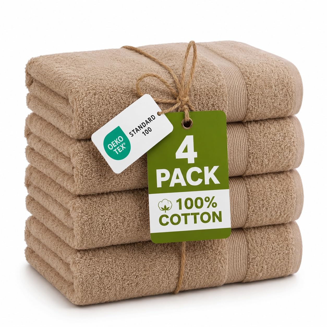 NIMORA 4 Piece Egyptian Cotton Towel Bale Set – Ultra Soft 500 GSM – Face Towels, Hand Towels & Bath Sheet – Super Absorbent, Durable & Quick Dry Bathroom Towels (Latte, 4FT)