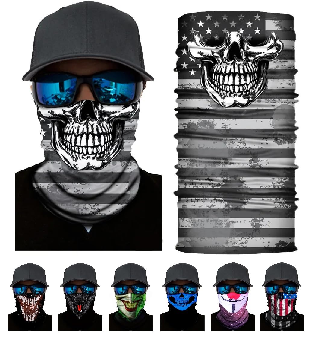 Onlybee Unisex Design 3 Headwear Bandana Snood Face Covering Neck Scarf Headscarf Men Windproof Neck Gaiter Scarf Tube Skull Character Mask (Snood, One Size)