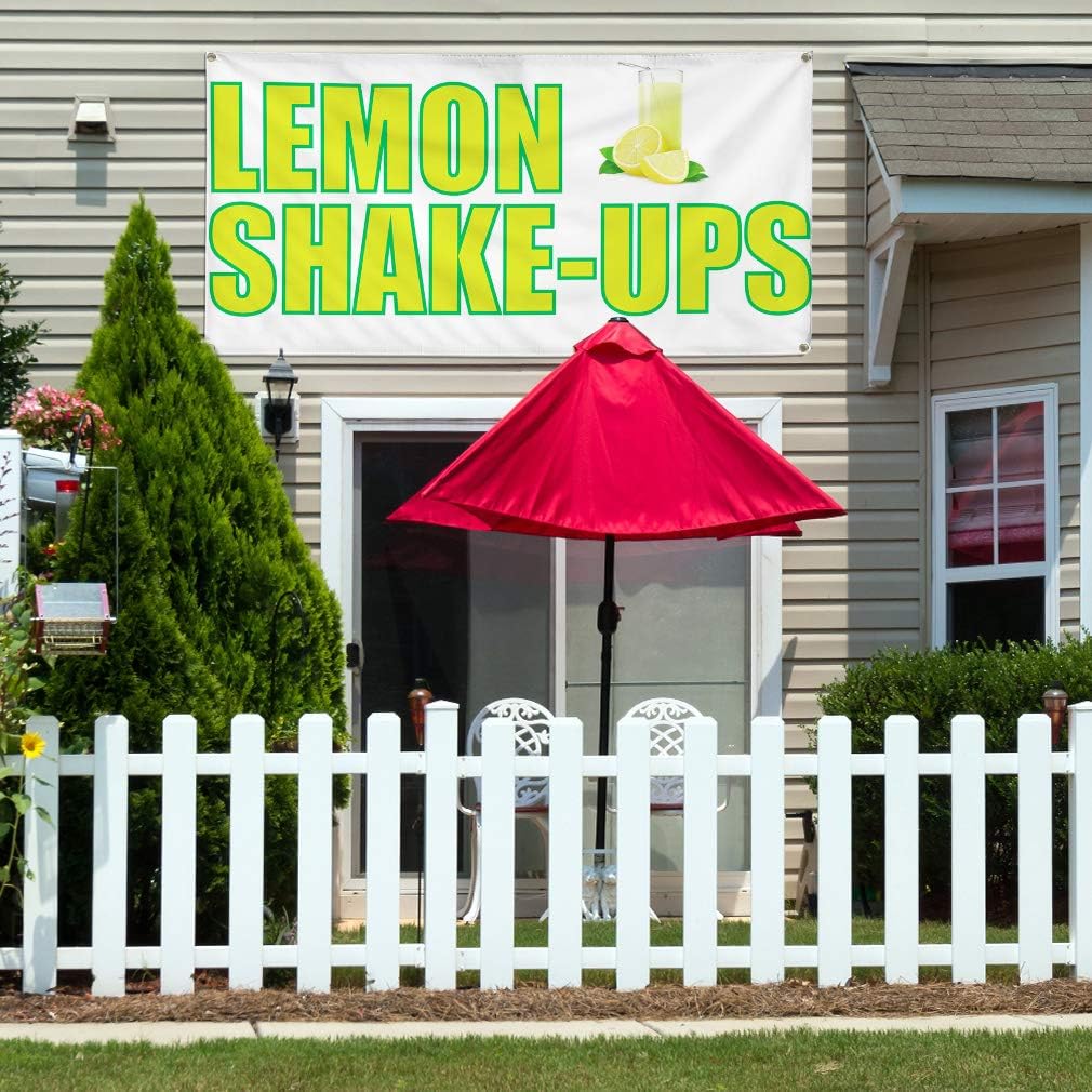 Vinyl Banner Multiple Sizes Lemon Shake-Ups Advertising Printing B Restaurant & Food Outdoor Weatherproof Industrial Yard Signs Yellow 4 Grommets 24x36Inches