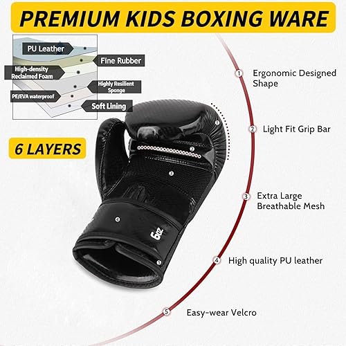 Miniatura 4 de SAEEPABUL Guantes de boxeo mejorados para niños y niñas de 3 a 8 años, guantes de boxeo para entrenamiento de niños, guantes de boxeo para niños,