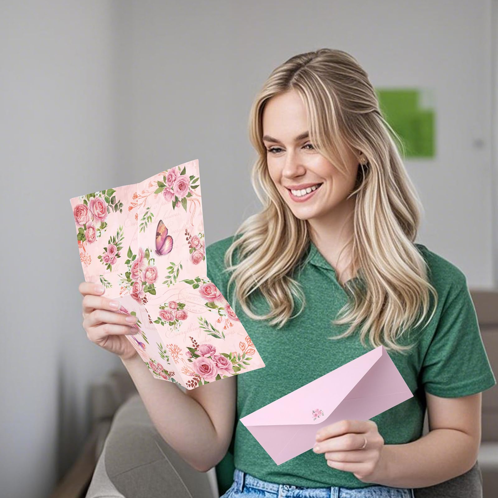 Funrous Juego de 90 piezas de papel estacionario y sobres, 60 hojas de papel de carta floral y 30 sobres, hoja de escritura rayada de 8.5 x 11 pulgadas para primavera, boda, vacaciones, fiestas
