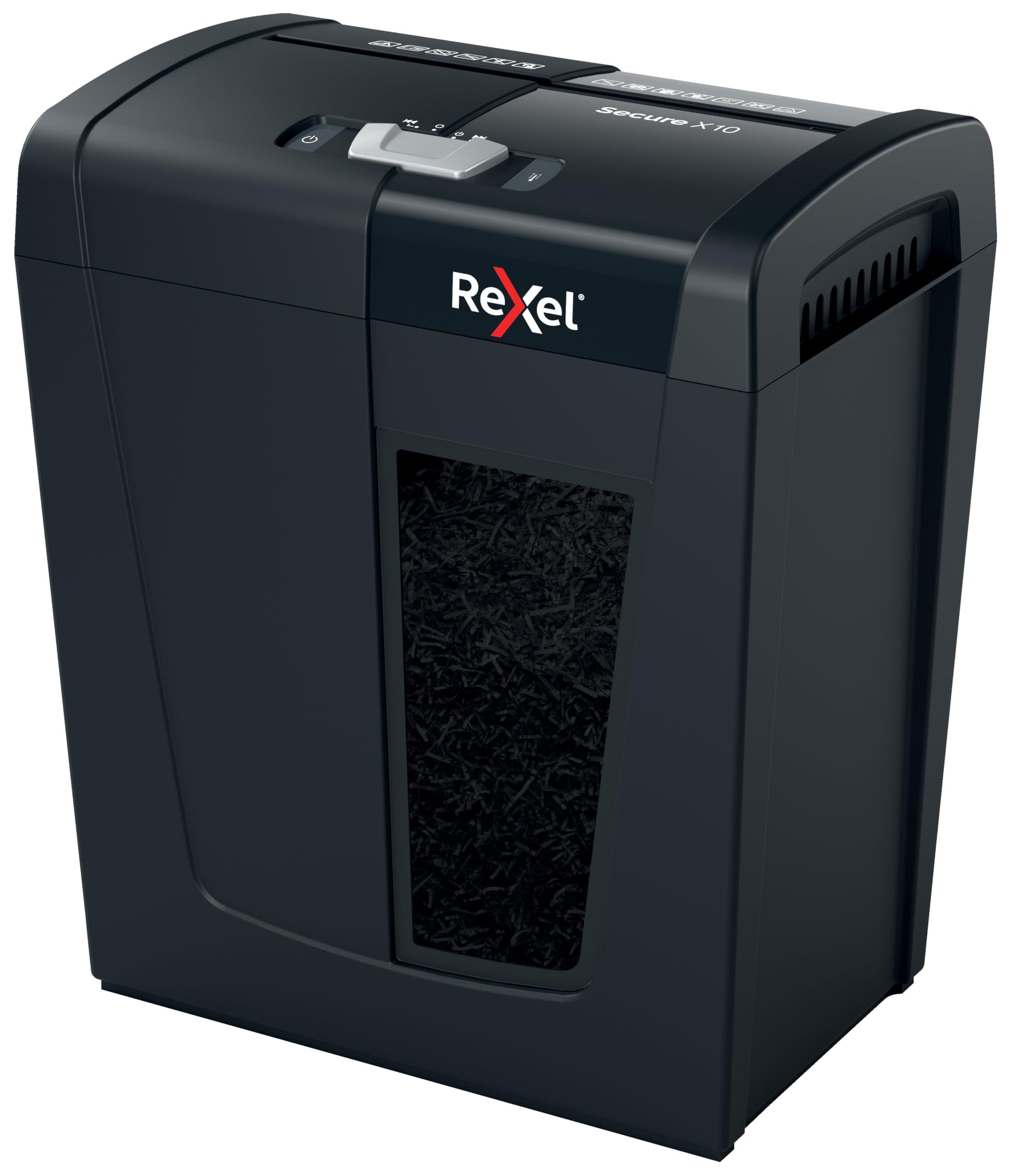 Rexel X10, Niszczarka do Papieru, Tnie na Konfetti do 10 kartek (80 gsm), Poziom Bezpieczeństwa P-4, Domowe Biuro, Pojemność Pojemnika na ścinki 18L, Cicha i Kompaktowa, Seria Protect (2020124EU)