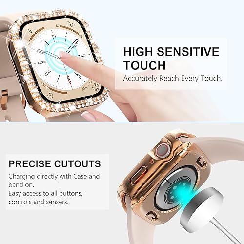 Vista 101 de WINGLE Paquete de 10 fundas protectoras de pantalla para Apple Watch de 1.575 pulgadas SE 3/2/1 Series 6 5 4 con vidrio templado, carcasas Paquete