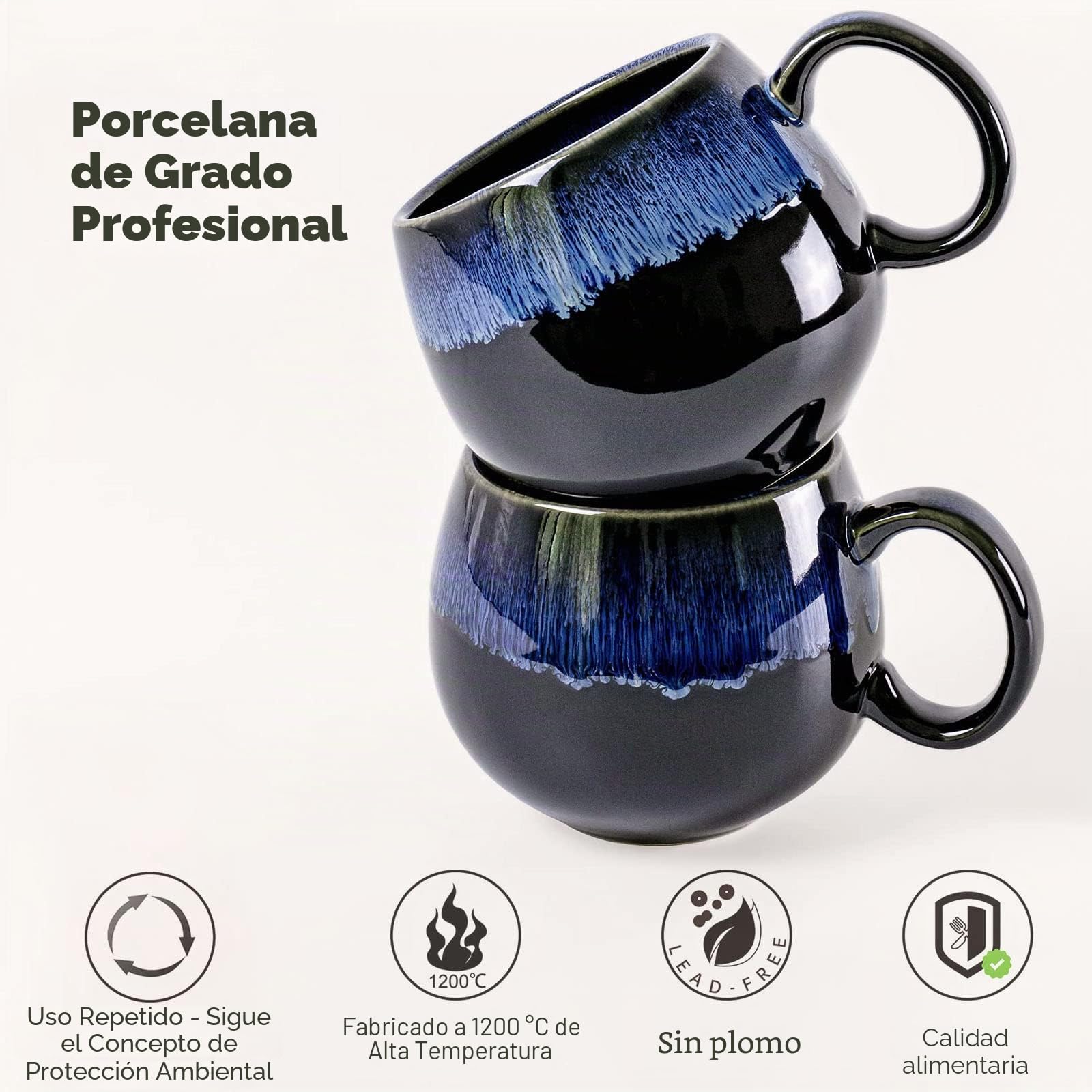 UNICASA Taza de Cerámica, Juego de Tazas Café de 4 Piezas, Tazas Redondas de Té en Color Azul, Vajilla para 4 Personas, Servicio de Café - Juego de Tazas de 4 Piezas
