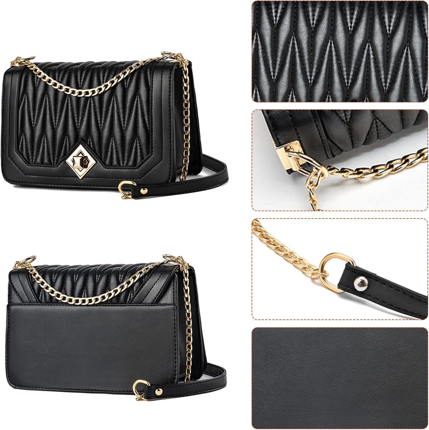 Travistar Crossbody Bags for Women Small Handbags PU Leather Shoulder Bag Purse Evening Bag Quilted Satchels with Chain Strap - Image 4