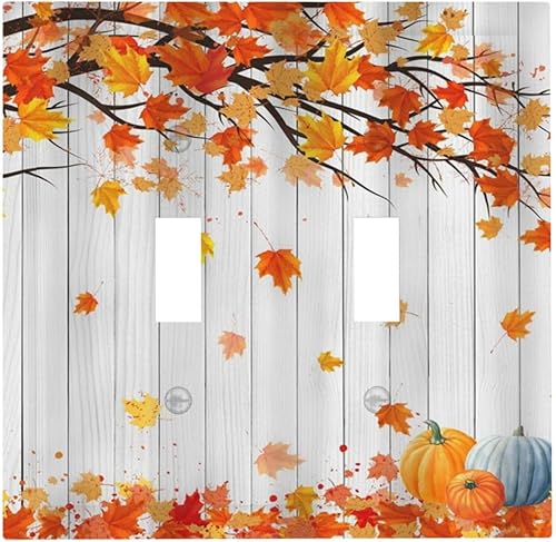 Cubiertas decorativas para placa de interruptor, hojas de arce rojas rústicas, tablero de madera de granja vintage, placa de pared de 2 cuadras,