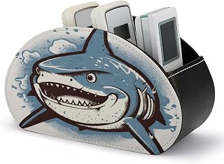 Blue Shark PU Leather Remote Control Holder with 5 Compartments | TV Remote Caddy Box for Bedside Office , Table Desk Storage Organizer for Media Player, DVD, Blu-Ray, Heater Controllers