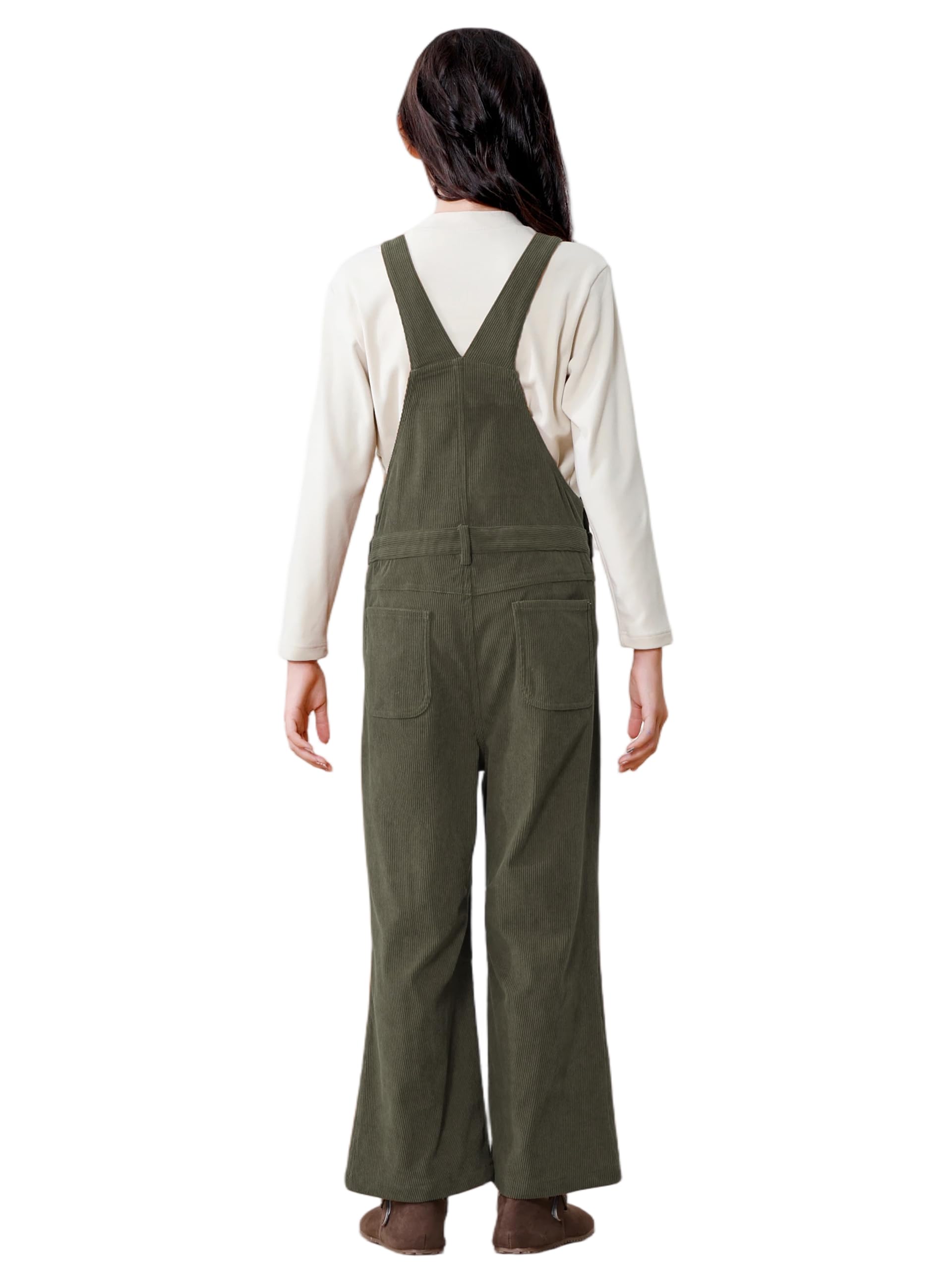 Rolanko Mädchen Cord-Overalls Anpassbar Träger Latzhose mit Taschen Baggy Loose Long Jumpsuit für Kinder
