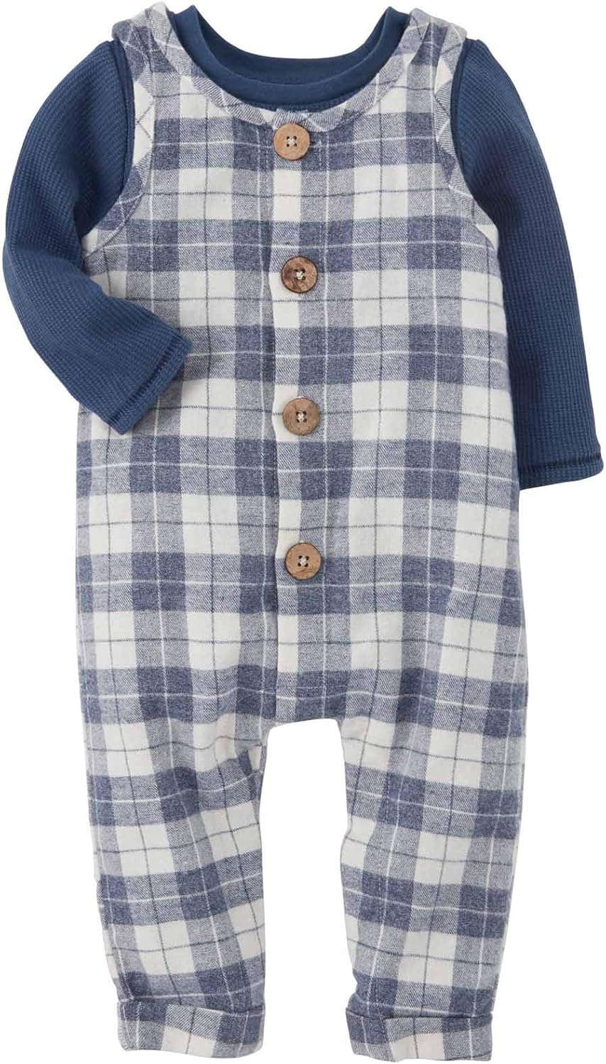 Mud pie Check Overall Shirt Set Blue